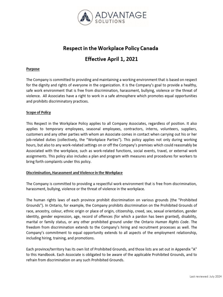 Respect in The Workplace Policy Draft - 2024 (SLW Edits) | PDF ...