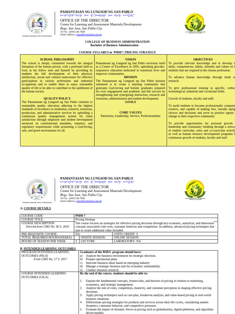 Pricing Strategy Course Syllabus | PDF | Pricing | Marketing