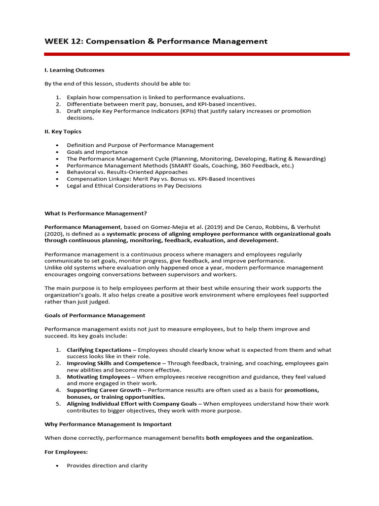 WEEK 12 Comp and Performance Management | PDF | Performance Indicator ...