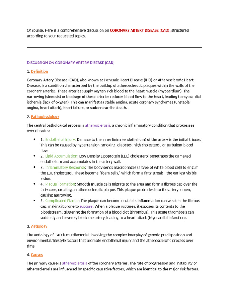 Understanding Coronary Artery Disease (CAD) | PDF | Myocardial ...