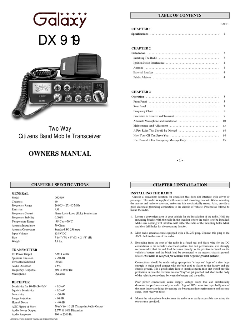 DX 919 CB Transceiver Owner's Manual | PDF | Electrical Connector ...