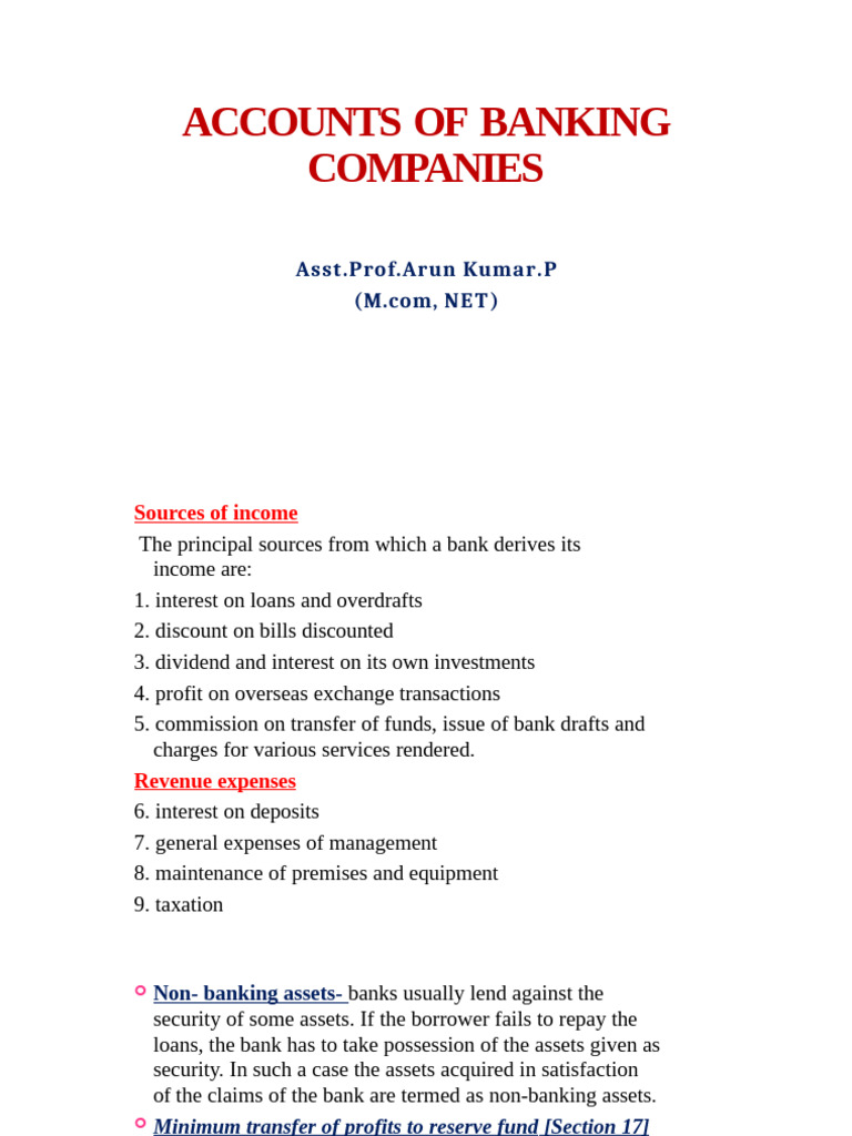 Banking Companies' Accounts Overview | PDF | Banks | Expense