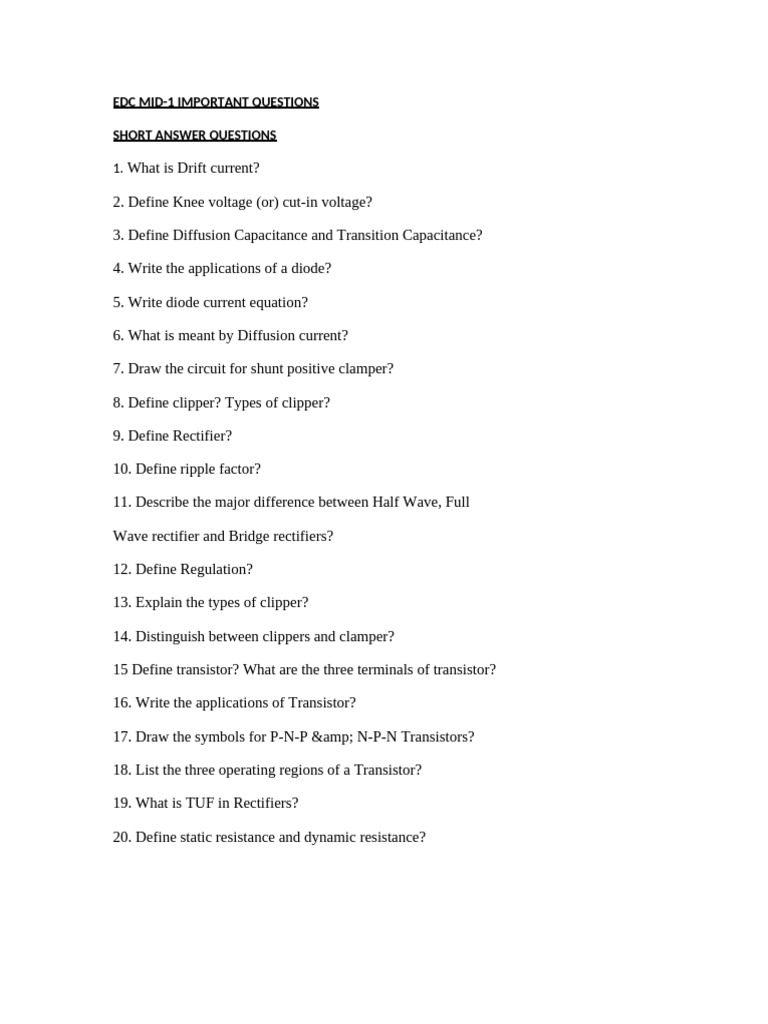 Edc Mid 1 Imp Questions | PDF