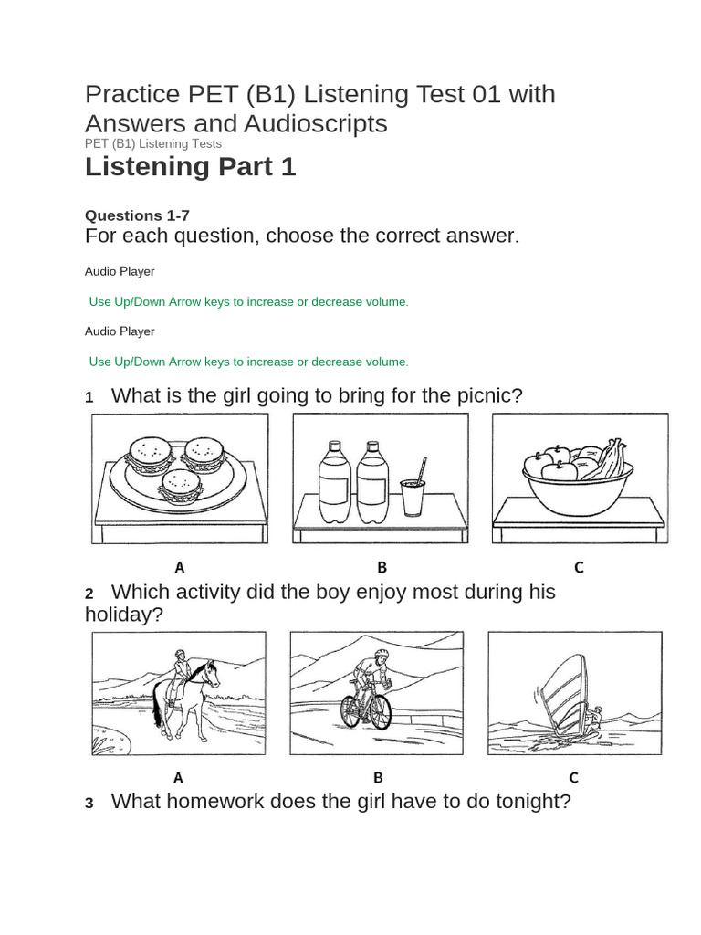 Practice PET B1 Listening Test 01 | PDF | Scribd