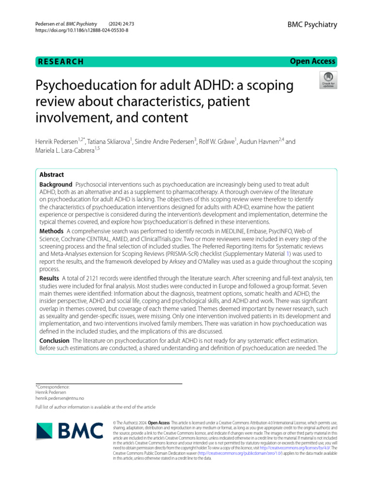 Psychoeducation for Adult ADHD: A Review | PDF | Attention Deficit ...