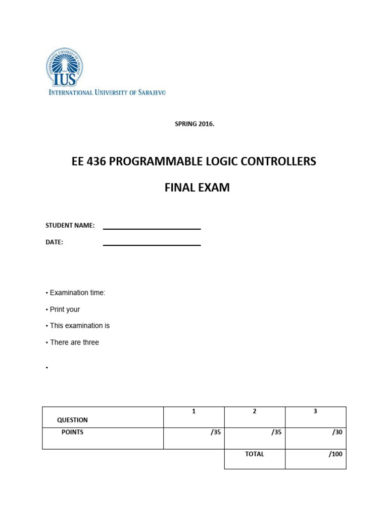 EE 436 PLC Final Exam Spring 2016 | PDF | Programmable Logic Controller ...