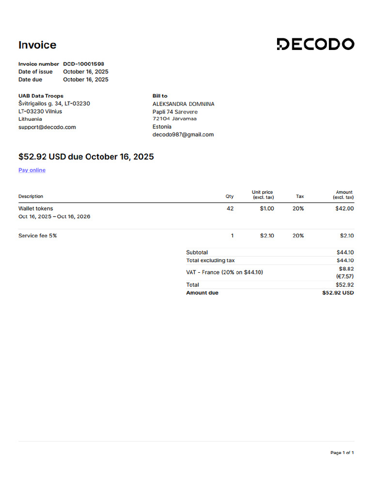 Invoice DCD 10001598 | PDF