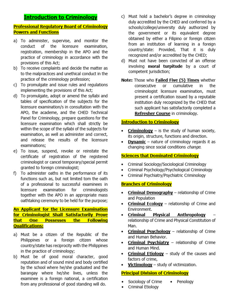 Overview of Criminology and Licensing | PDF | Crimes | Crime & Violence