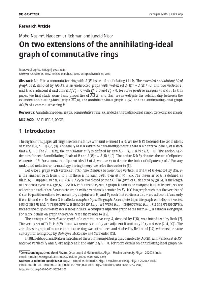 Extended Annihilating-Ideal Graphs in Rings | PDF | Vertex (Graph ...