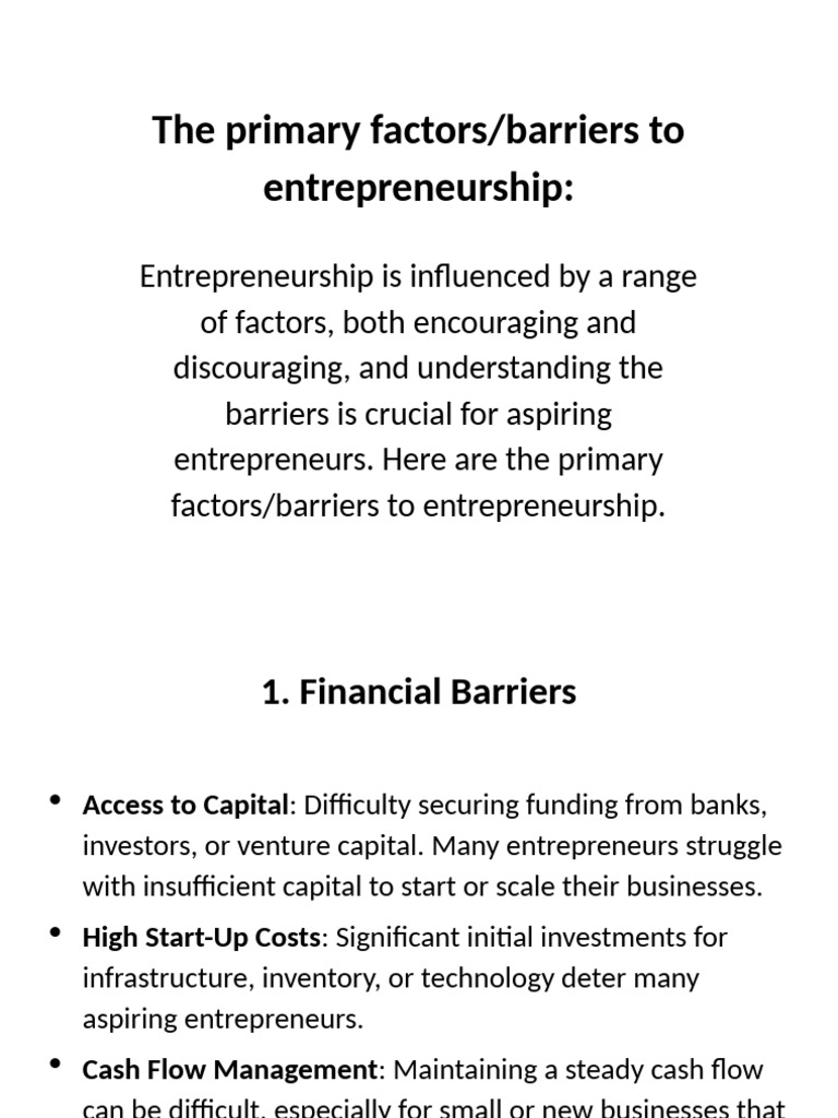 Key Barriers to Entrepreneurship Explained | PDF | Entrepreneurship ...