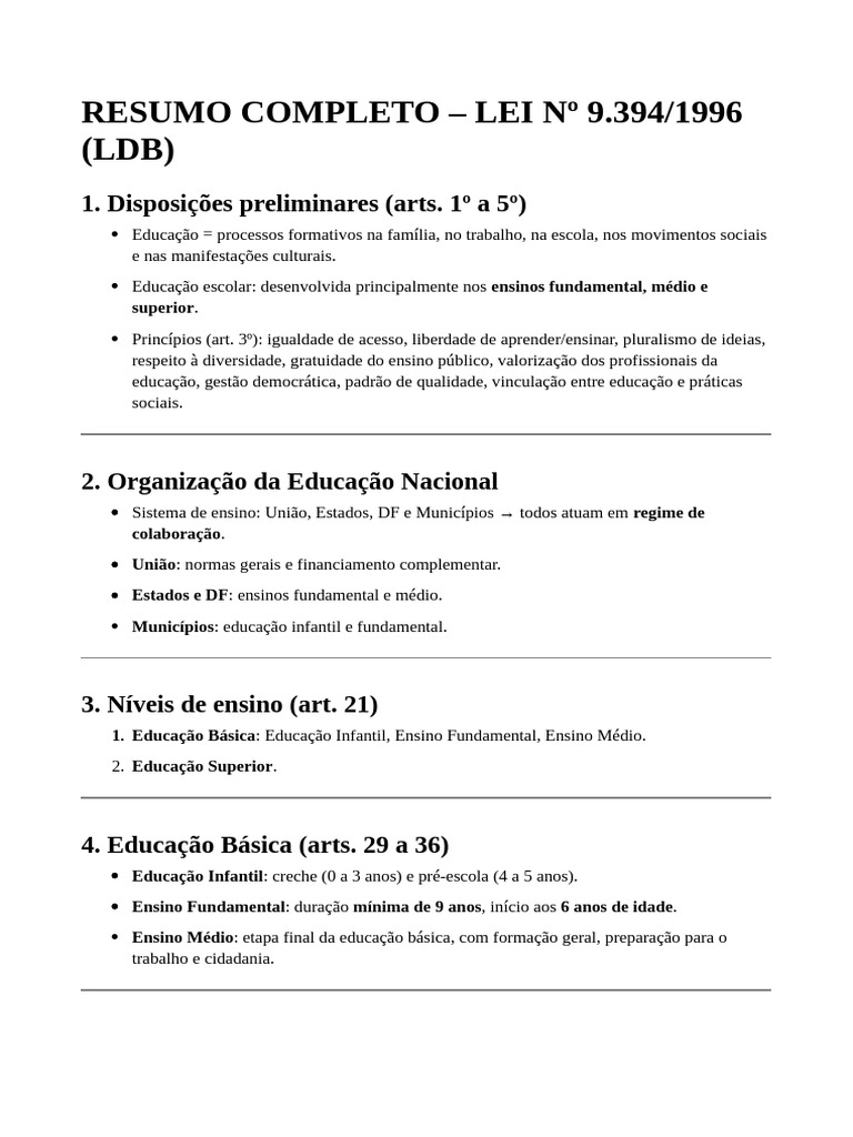 LEI Nº 9.394-1996 (LDB) | PDF | Educação Infantil | Pós-graduação