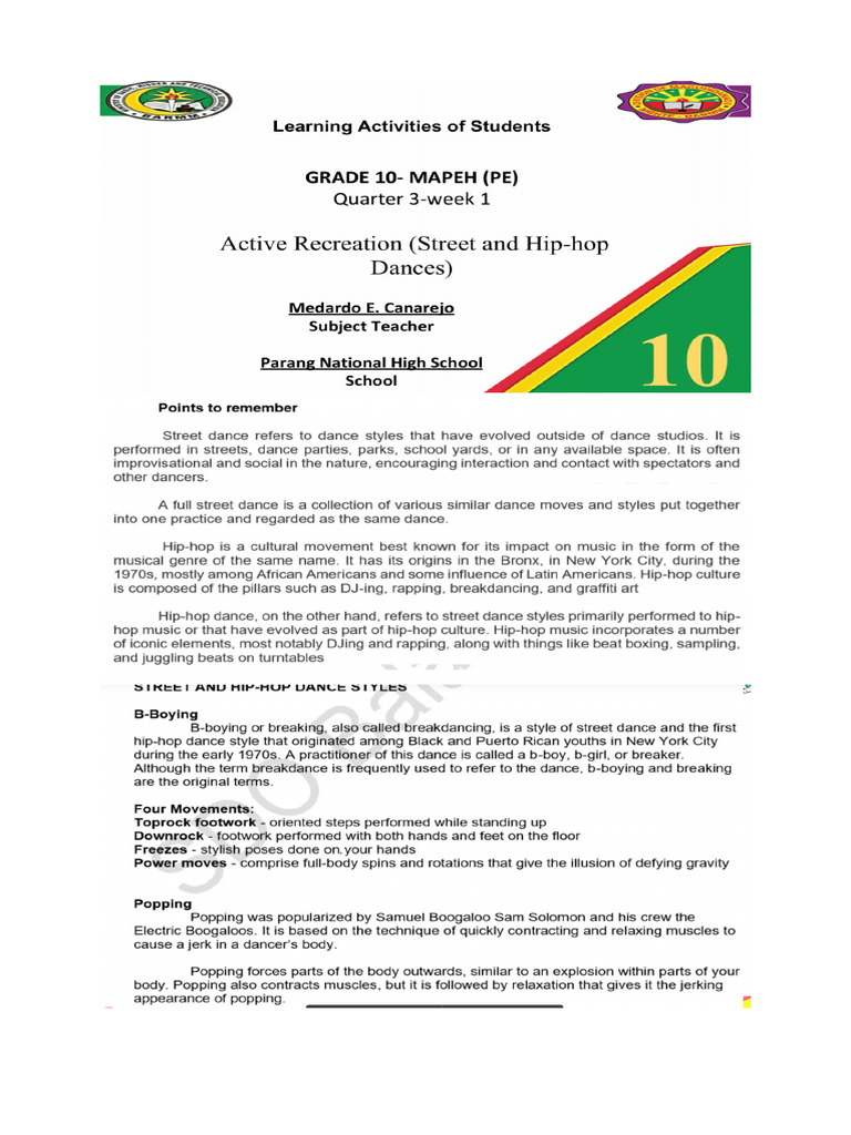 Grade 10 PE 1st Week 3rd Quarter Topics | PDF