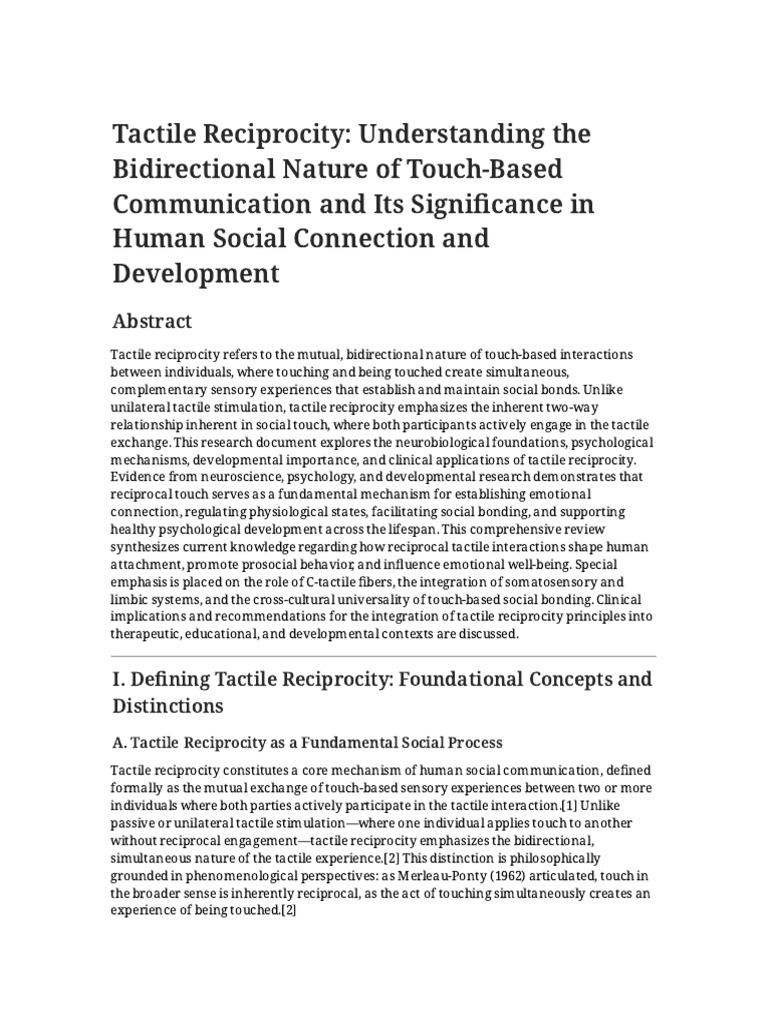 Tactile Reciprocity: The Science of Touch | PDF | Somatosensory System ...