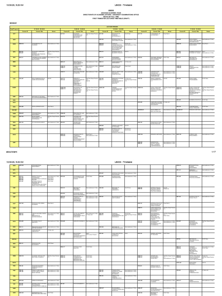 UBIDS 2025/2026 Lecture Timetable | PDF | Economics | Science