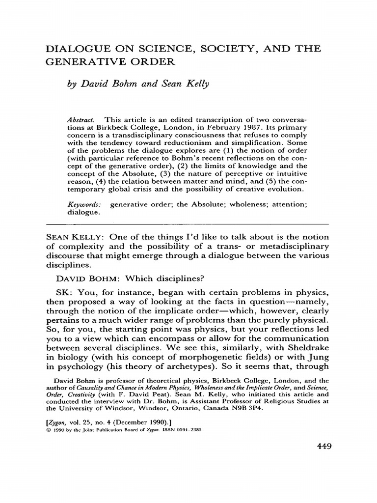 Dialogue on Generative Order and Knowledge | PDF | Thought | Concept