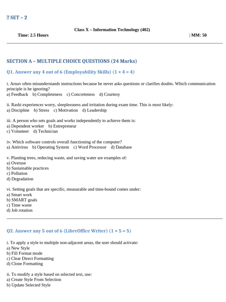 Class 10 IT Set-2 | PDF | Computing