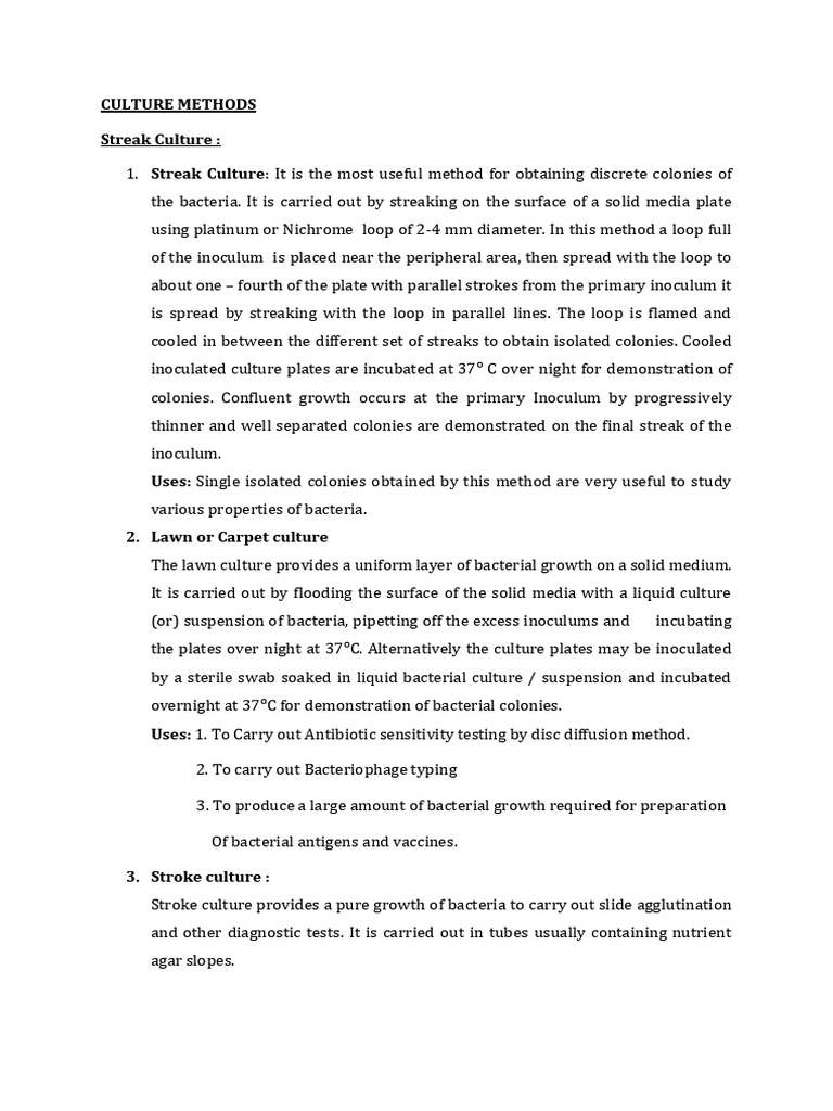 Bacterial Culture Methods Explained | PDF