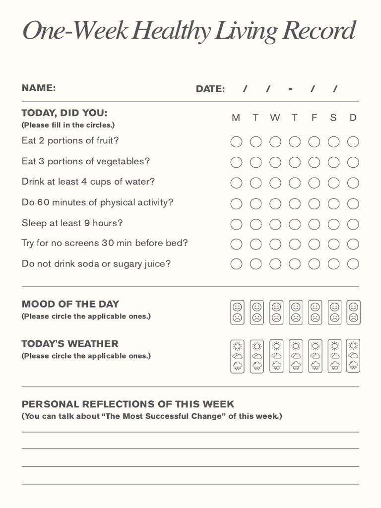 Weekly Healthy Living Reflection | PDF