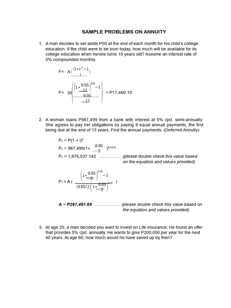 Annuity Calculation Sample Problems | PDF | Interest | Financial Services
