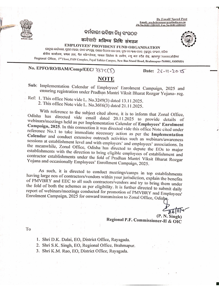 Office Note To Enforcement Officers On Implementation Calendar of ...