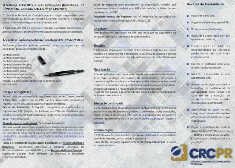 Atribuições do Sistema CFC/CRC's | PDF | Contabilidade | Diploma de ...