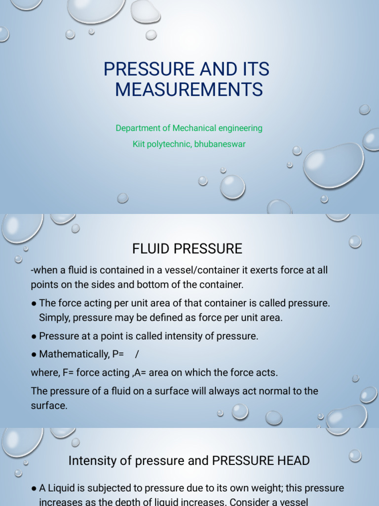 Fluid Pressure Measurement Techniques | PDF | Pressure Measurement ...