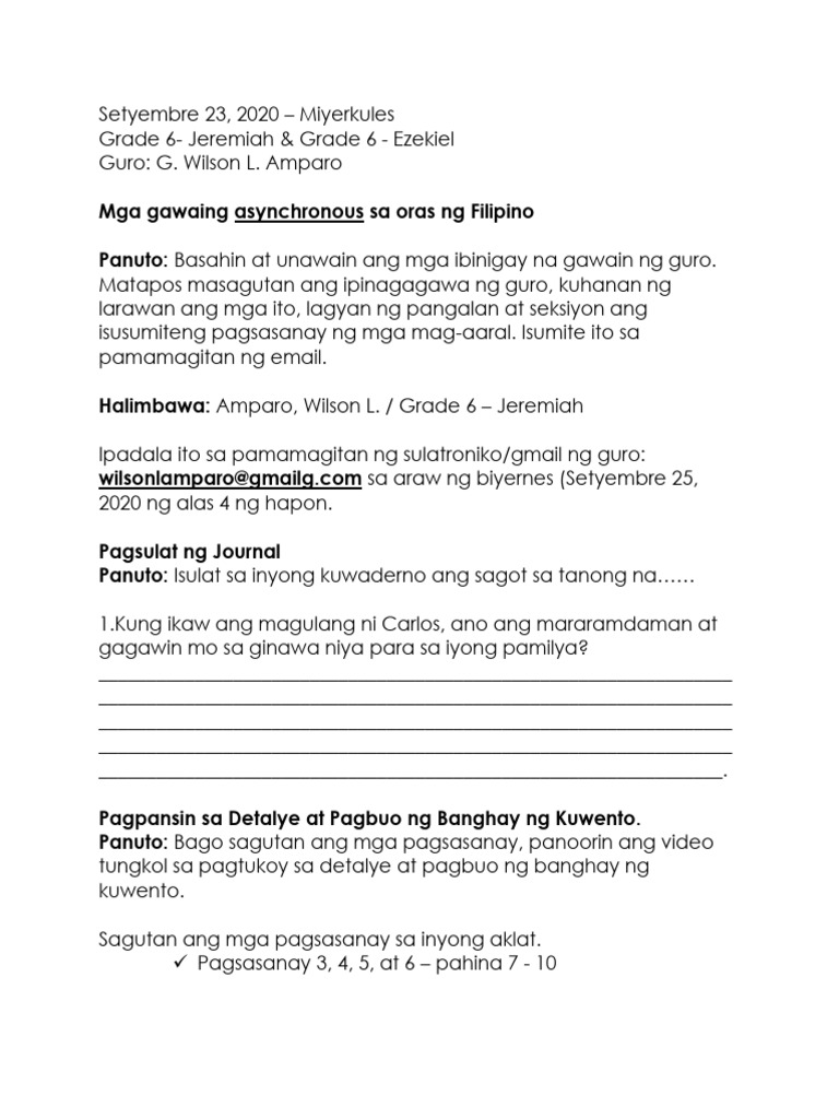 Setyembre 23, 2020 - Grade 6 - Asynchronous | PDF
