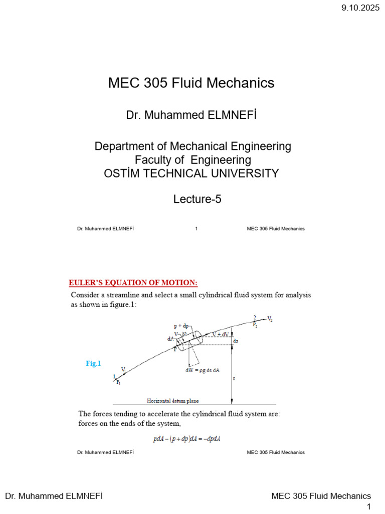 MEC 305 Fluid Mechanics-L5 | PDF | Fluid Dynamics | Pressure