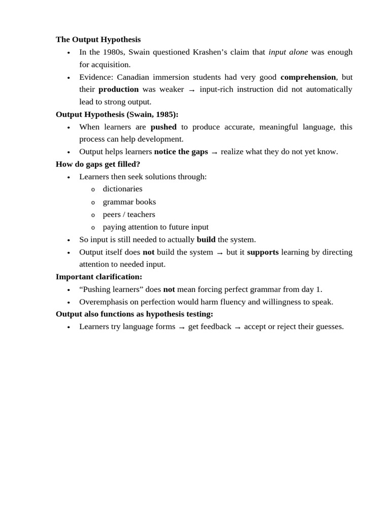 Understanding Swain's Output Hypothesis | PDF