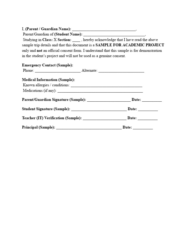 Sample Academic Trip Consent Form | PDF