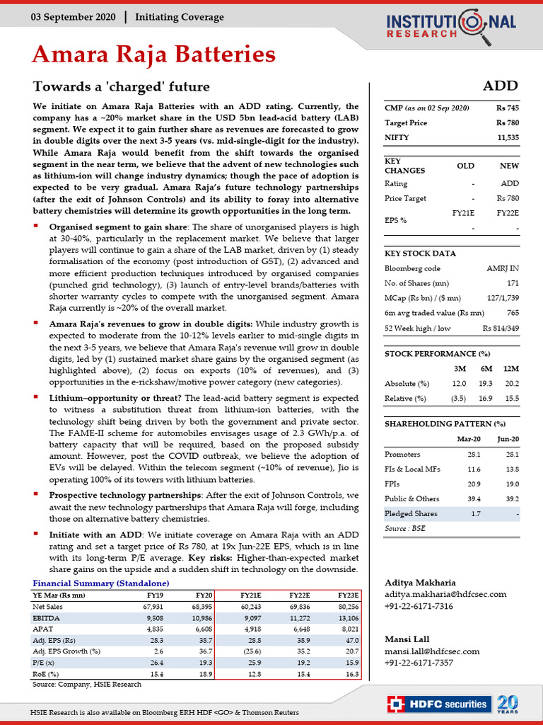Amara Raja - IC - HSIE-202009030659202327029 | PDF | Electric Vehicle ...