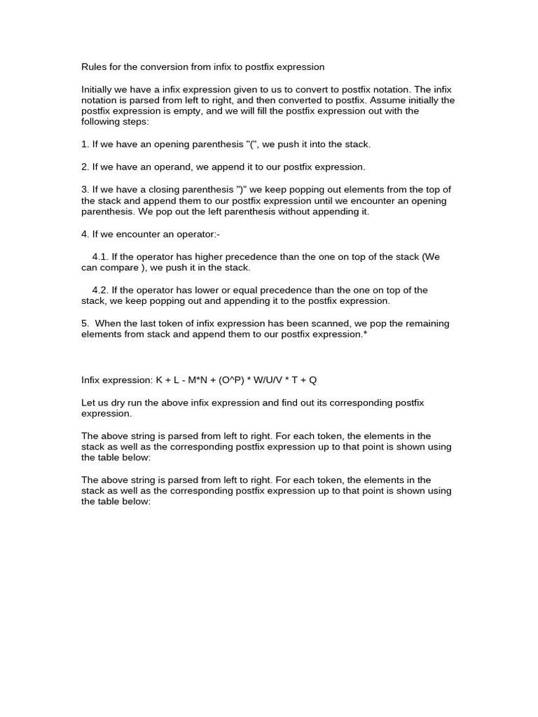 Rules Infix To Postfix | PDF | Mathematical Notation | Computer Programming