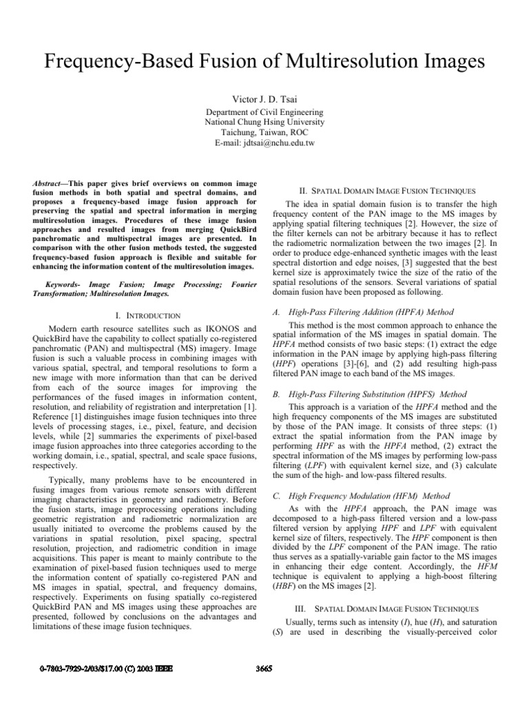 Frequency-Based Fusion of Multiresolution Images: Victor J. D. Tsai ...