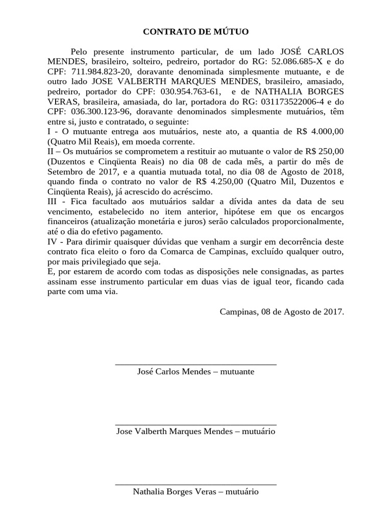 Contrato de Mútuo: Termos e Condições | PDF