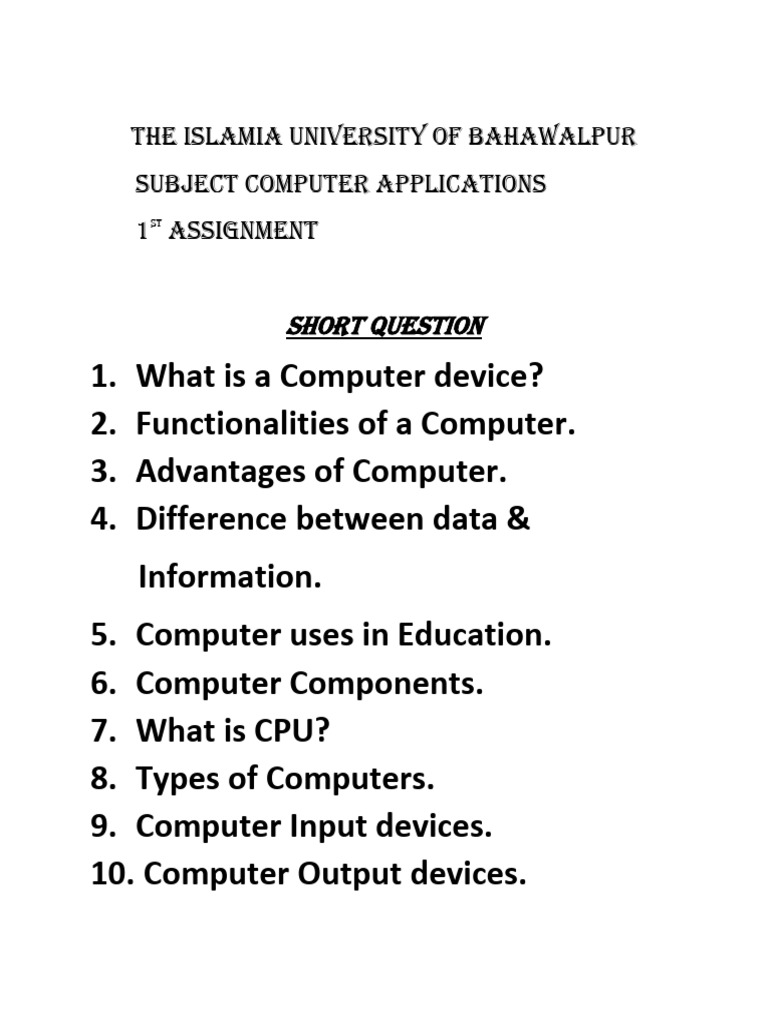 Computer Applications Assignment Guide | PDF