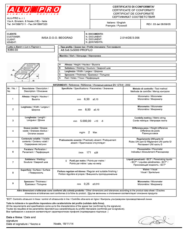 Aluminium Profile Test Report and Certificate Alu Pro | PDF