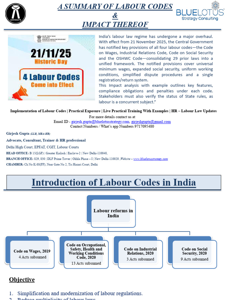 Overview of India's Labour Code Reforms | PDF | Employment | Wage