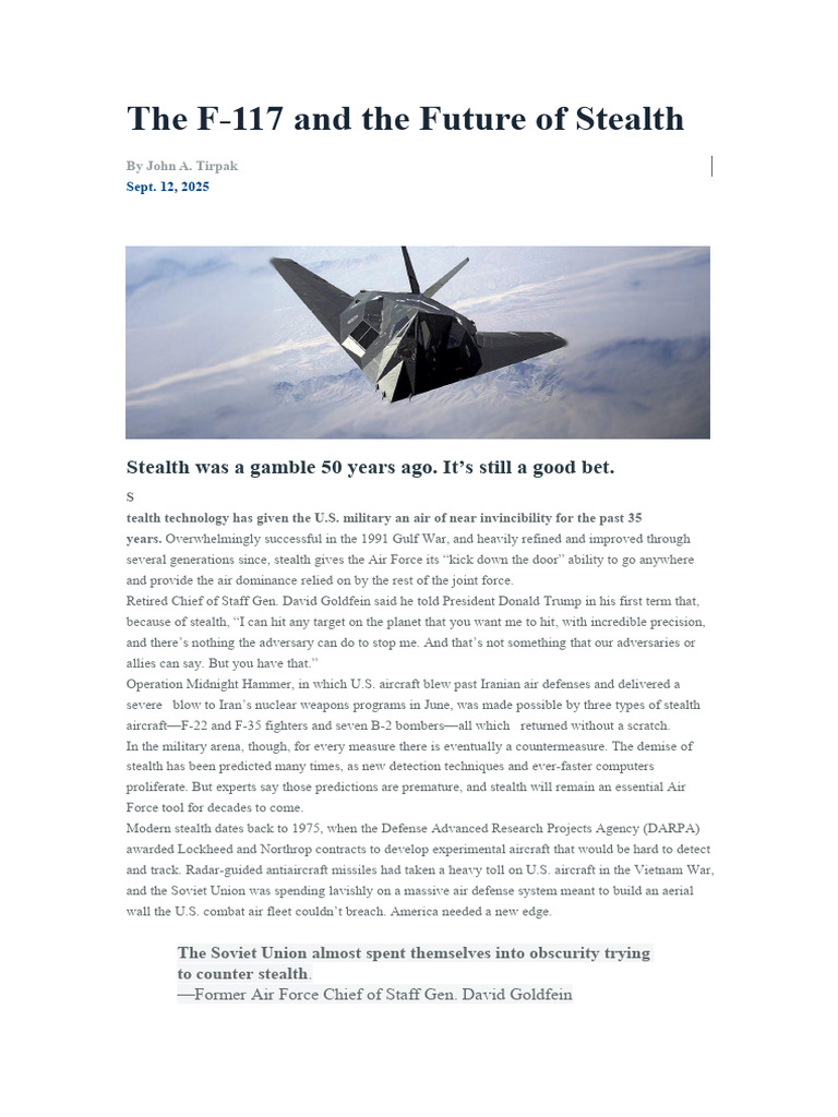 The F-117 and The Future of Stealth | PDF | Gulf War | Fighter Aircraft