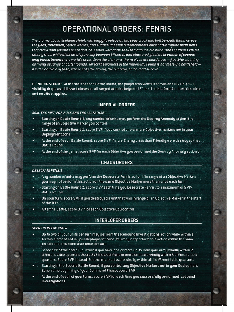 Fenris Operational Orders Guide | PDF