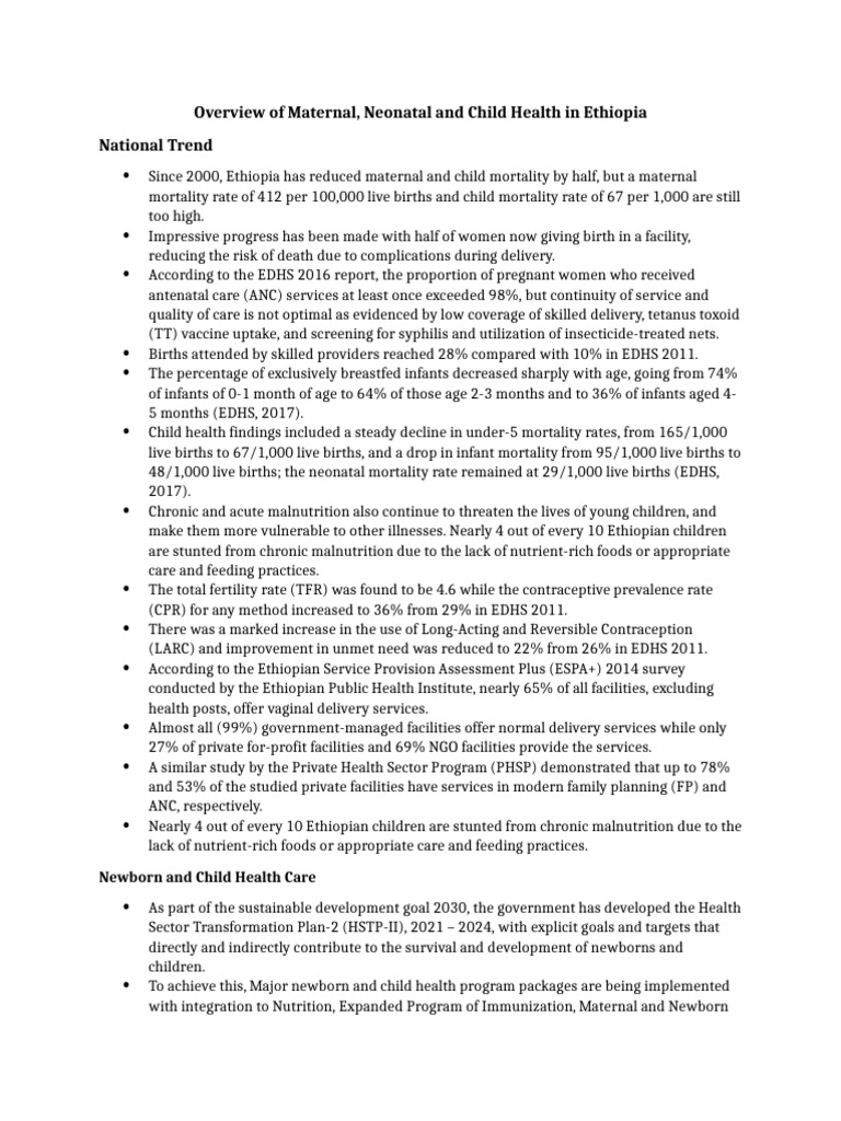 Maternal and Child Health in Ethiopia | PDF | Maternal Health ...
