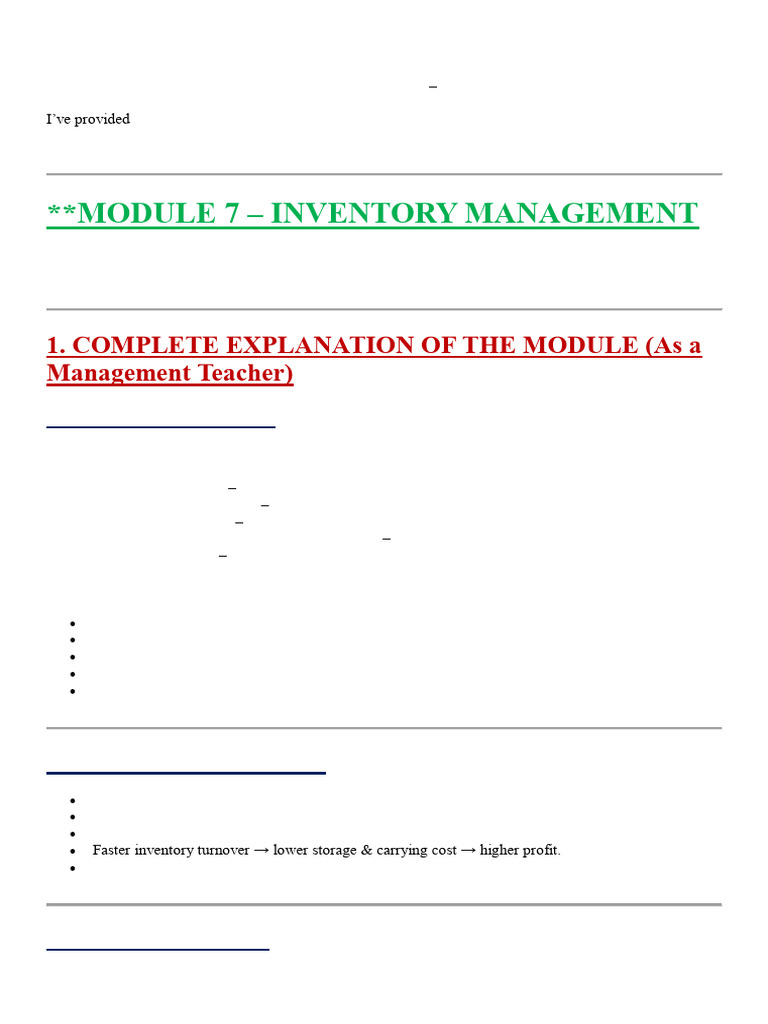 Exam-Ready Inventory Management Notes | PDF | Inventory | Lean ...