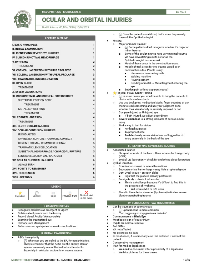 Ocular and Orbital Injuries Guide | PDF | Cornea | Human Eye