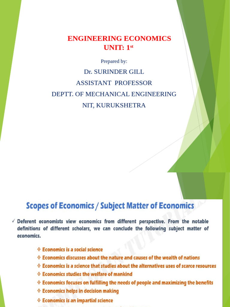 Unit 1 - Engineering Economics | PDF | Net Present Value | Depreciation