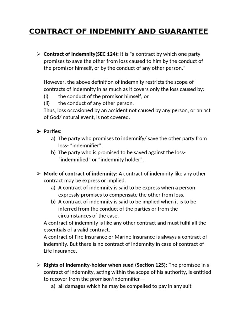Contract of Indemnity and Guarantee | PDF | Guarantee | Indemnity