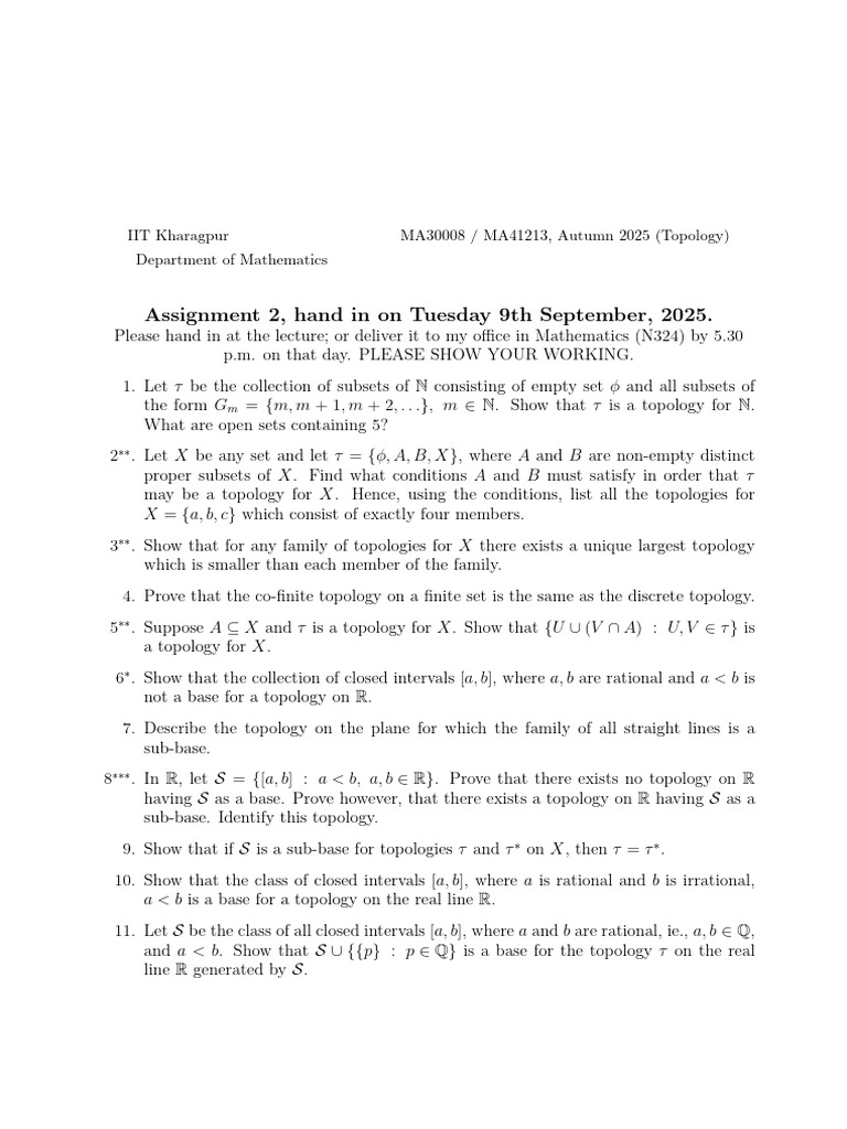 Topology Assignment for IIT Kharagpur | PDF | Mathematical Objects ...