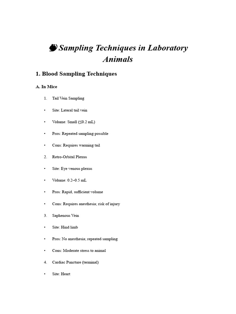 Laboratory Animal Blood Sampling Techniques | PDF | Vein | Heart