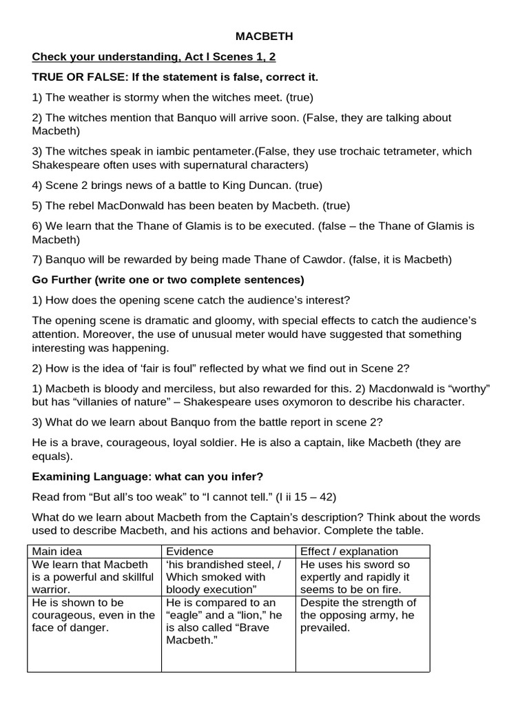 Macbeth Act 1 Scene 1-2 Analysis | PDF | Macbeth | Shakespearean Tragedies