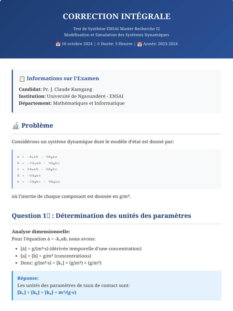 Correction Examen Modélisation Dynamique | PDF | Mathématiques ...
