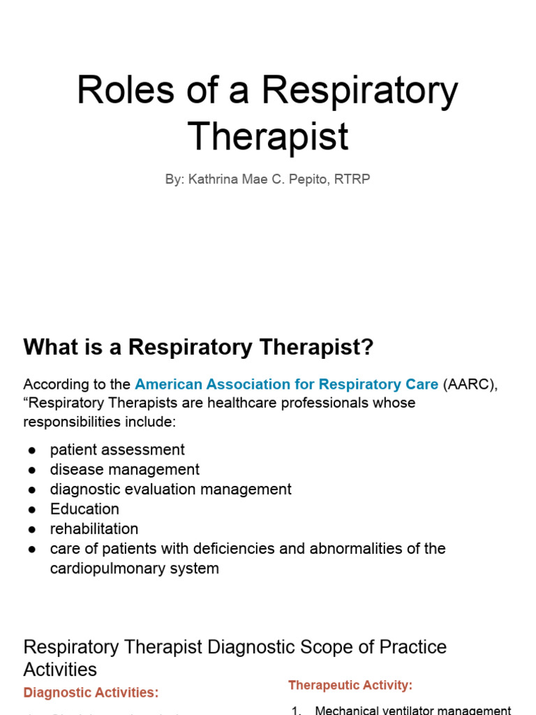 Roles and Responsibilities of Respiratory Therapists | PDF ...