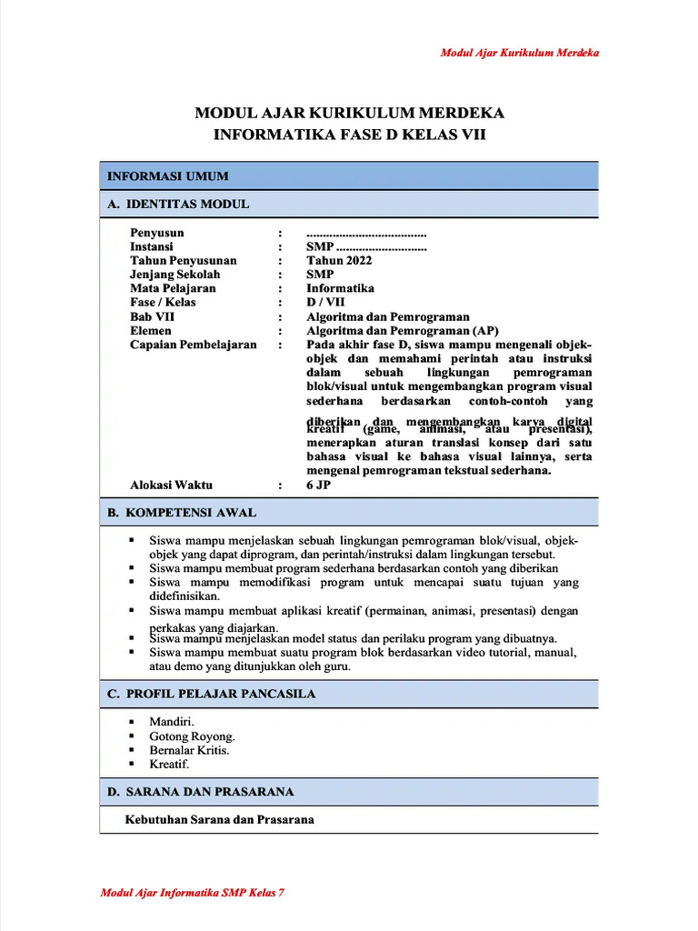 Modul Ajar Informatika Kelas 7 SMP | PDF
